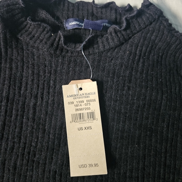 AMERICAN EAGLE Black Ribbed Mini Long Sleeve Dress XXS NWT AE - Picture 5 of 9